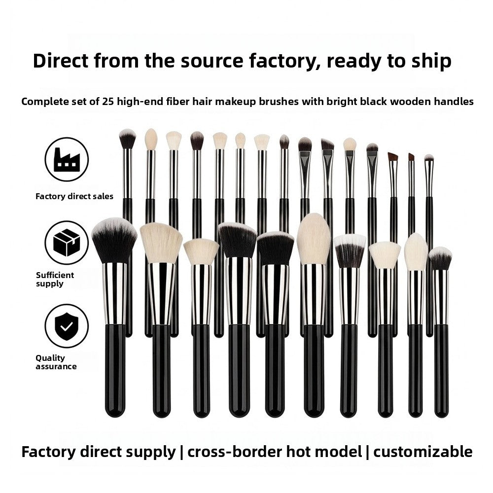 Professional Makeup Brush Set, Wooden Handle Vegan Soft Synthetic Bristles for Full‑Face Foundation Blush Concealer Powder Blending